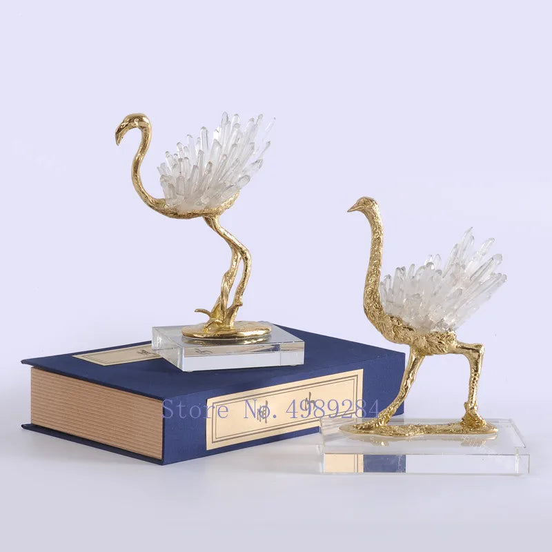 Decorbites™ Grulla Dorada de Cobre y Cristal Artesanía Decorativa para el Hogar Hecha a Mano
