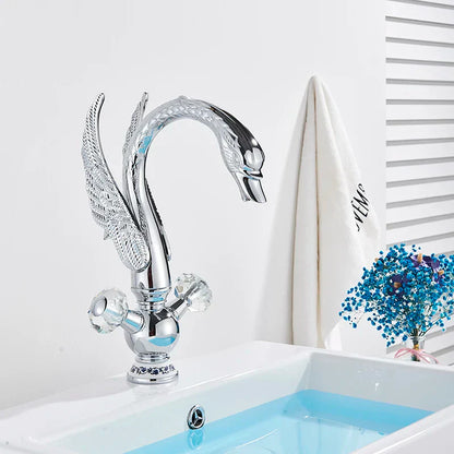 DecorBites™ Golden Swan Crystal Handle Basin Faucet - Deck Mount Luxury Bathroom Mixer