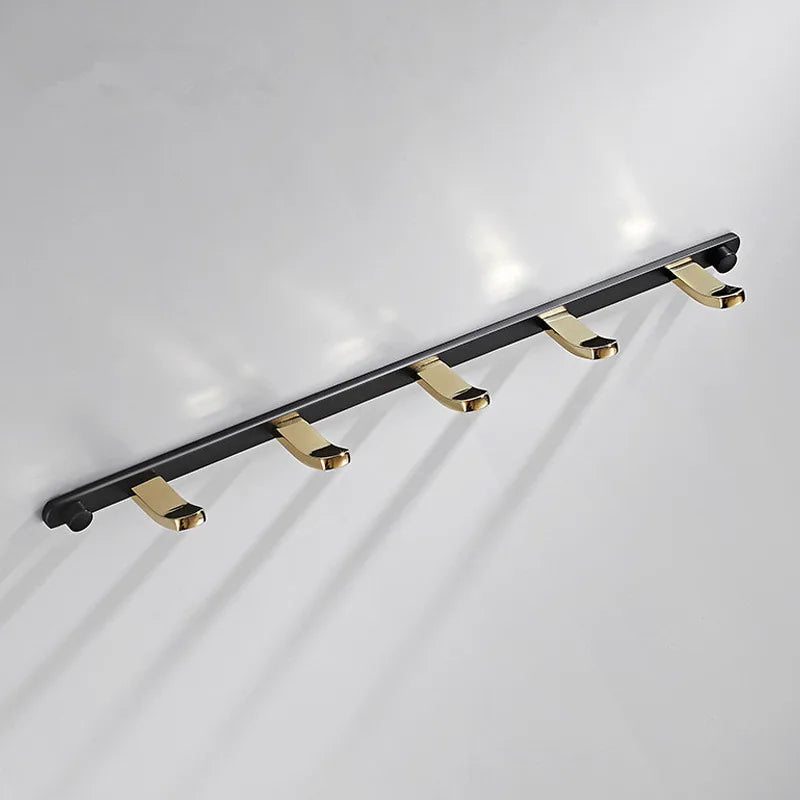 DecorBites™ Brass 5-Hook Robe Rack in Black Gold for Wall Mount Towel & Clothes Storage