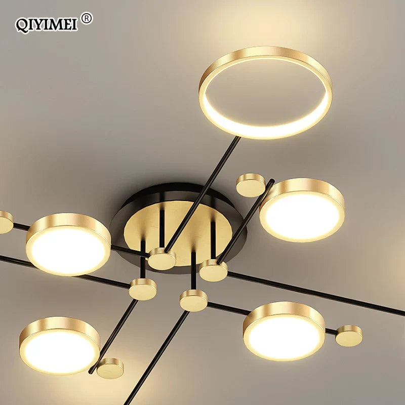DecorBites™ Gold Frame LED Chandelier: Modern Lighting for Living Room, Bedroom - Indoor Fixture & Lustres