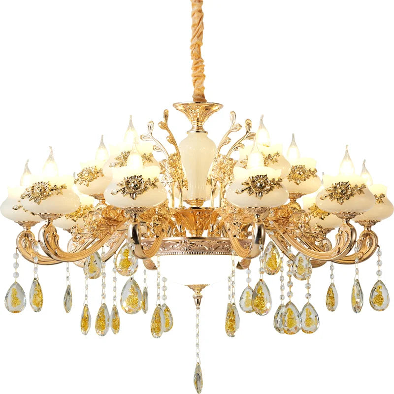 Lámpara de Araña LED de Cristal Oro Decorbites™: Iluminación Elegante para Sala de Estar, Hotel o Salón de Villa