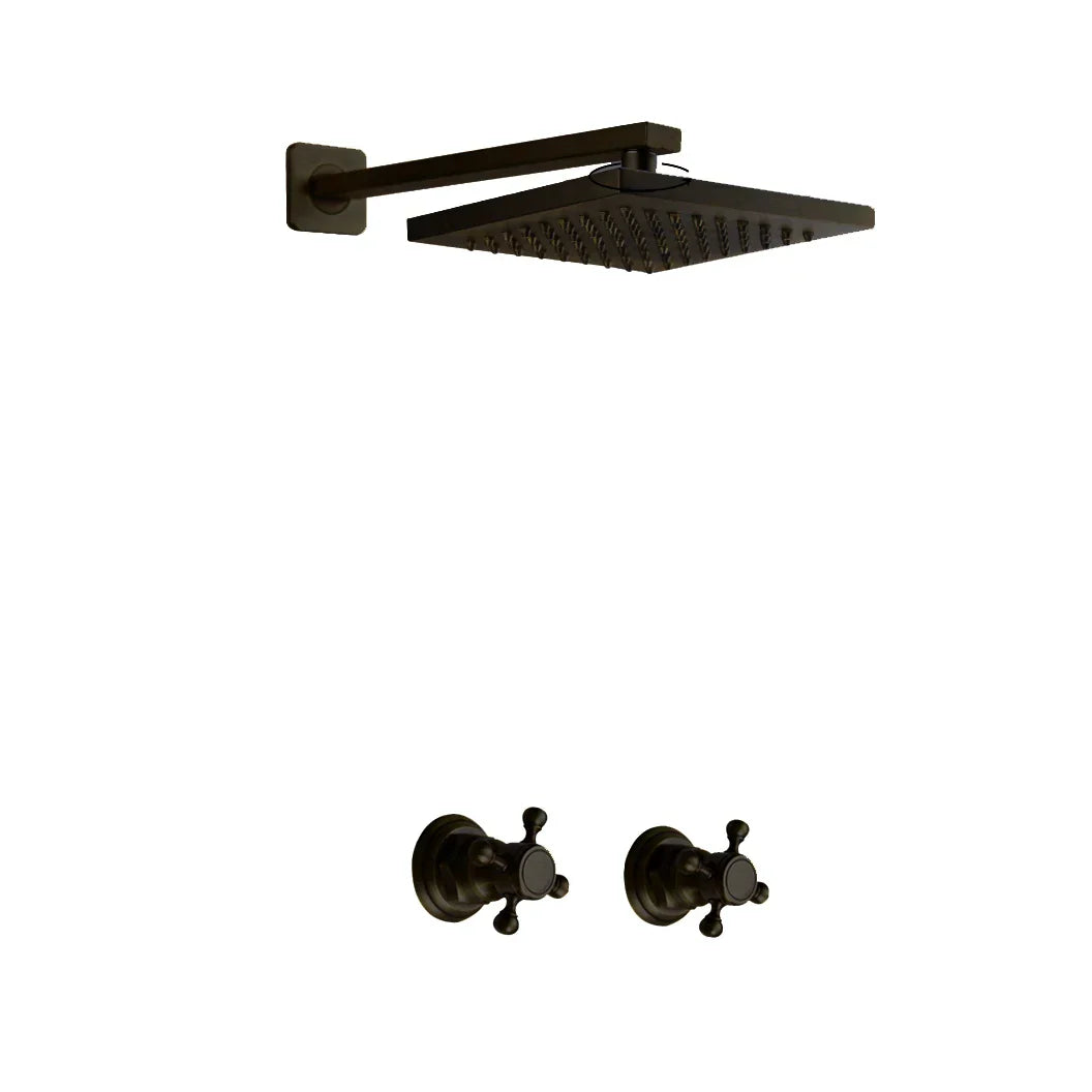 مجموعة صنبور دش مطري دائري من نحاس عتيق من DecorBites™ مثبت على الحائط مع مقبضين