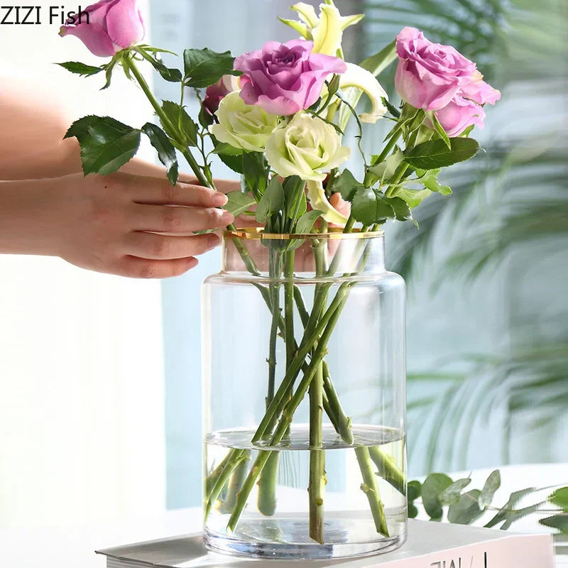 Decorbites™ Goldenes Glasvasen Hydrokultur Pflanzenblumen Wohnzimmer Esstisch Dekoration
