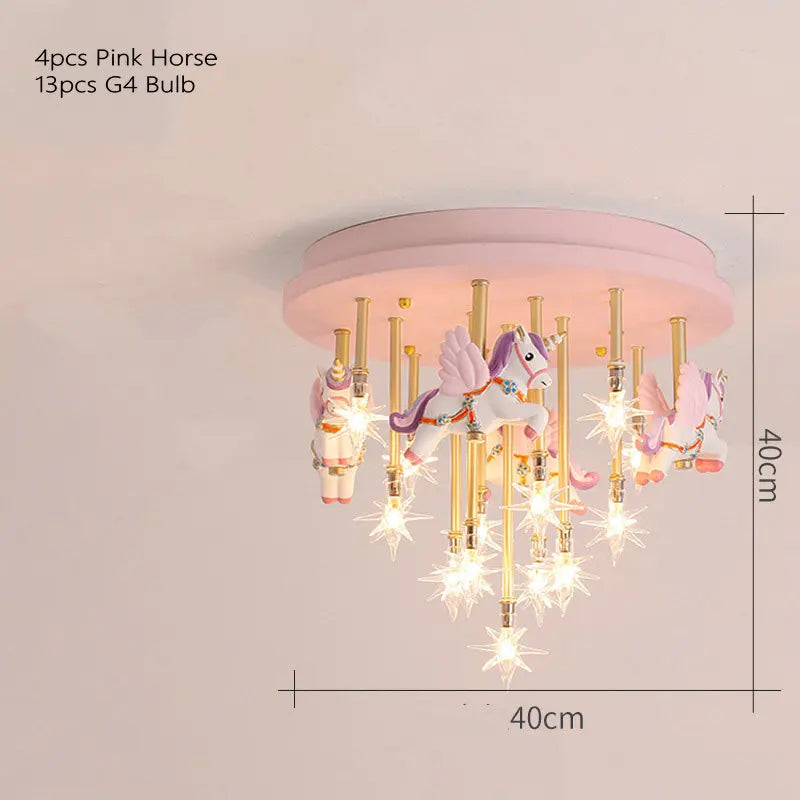 Lámpara de techo de grulla de papel de caballo de resina para niños Decorbites™ - Azul Rosa LED para dormitorio
