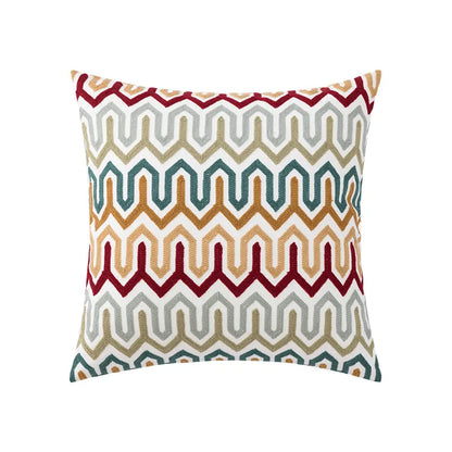 DecorBites™ Christmas Embroidered Cushion Cover 45x45cm - Red Green Santa Snowflake Deer Snowman