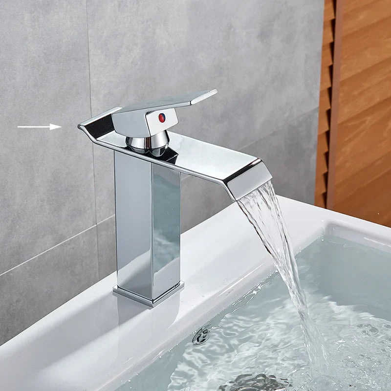 DecorBites™ Black Brass Bathroom Waterfall Sink Faucet Hot&Cold Mixer Vanity Tap Deck Mounted