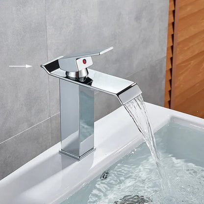 DecorBites™ Black Brass Bathroom Waterfall Sink Faucet Hot&Cold Mixer Vanity Tap Deck Mounted