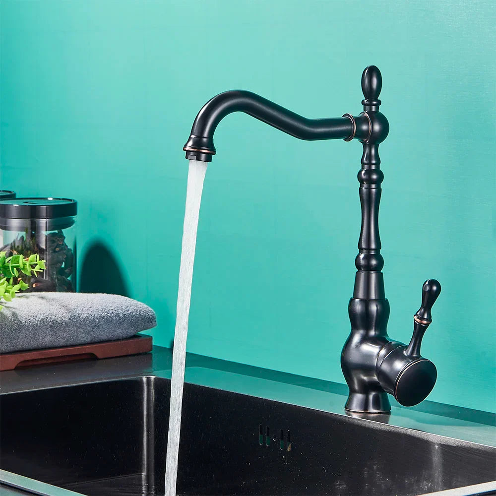 DecorBites™ Black Brass Faucet Single Handle 360 Rotate Basin Sink Mixer Taps