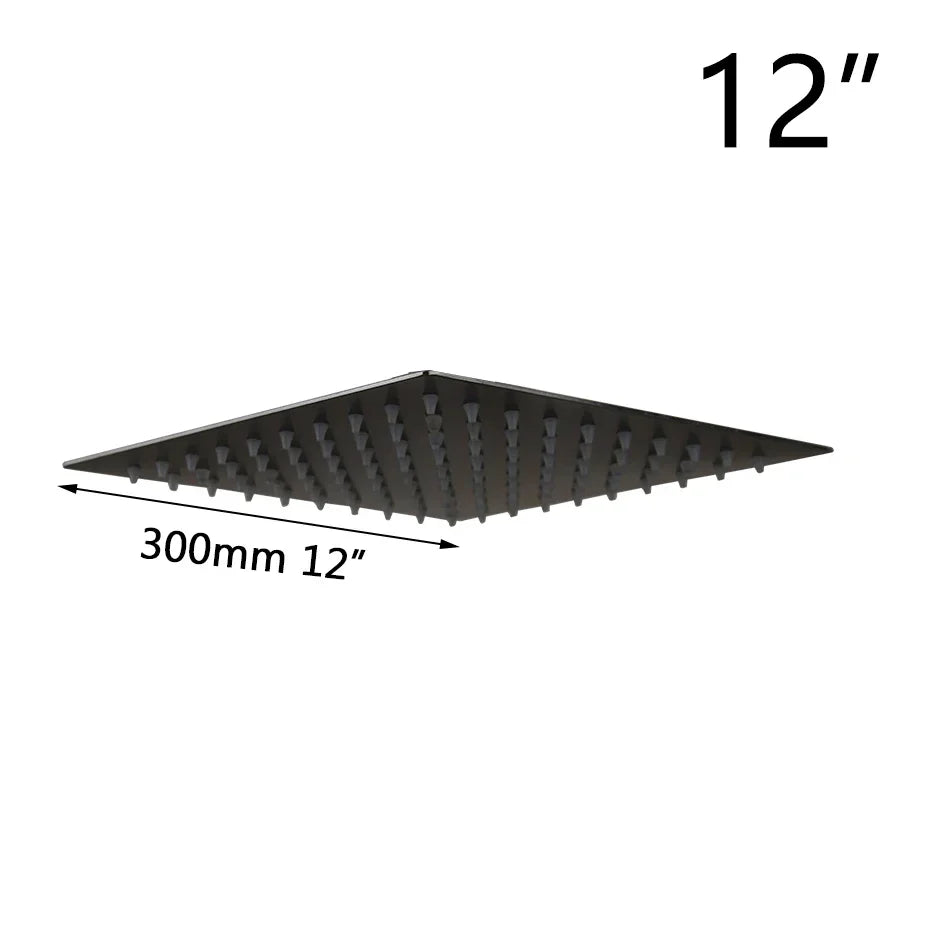 رأس دش مطري أسود رفيع للغاية من DecorBites™ مقاس 8-20 بوصة للحمام مع صنبور مطري مربع