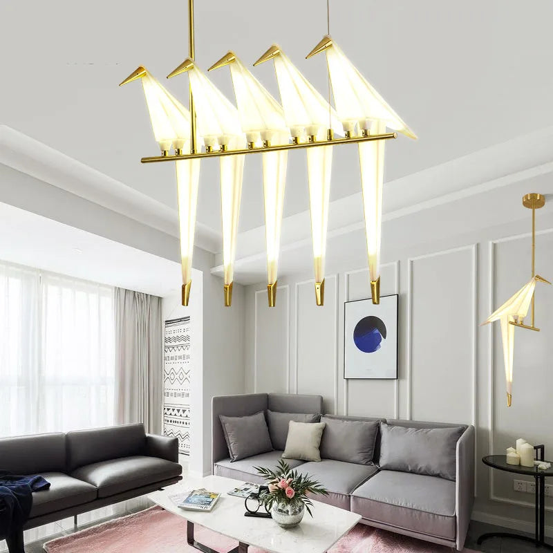 Lámpara de Araña Pájaro de Origami Jaula de Oro Decorbites™ - Accesorio de Iluminación Moderno para la Decoración del Hogar