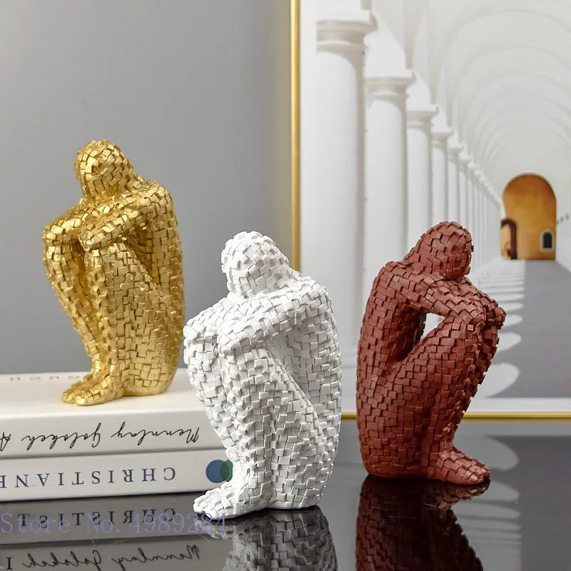 DecorBites™ Golden Man Thinker Abstract Sculpture Statue for Home Decor
