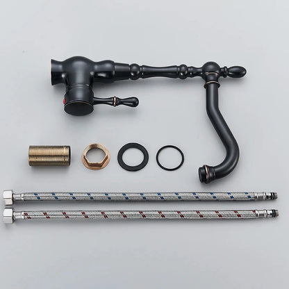 DecorBites™ Black Brass Faucet Single Handle 360 Rotate Basin Sink Mixer Taps