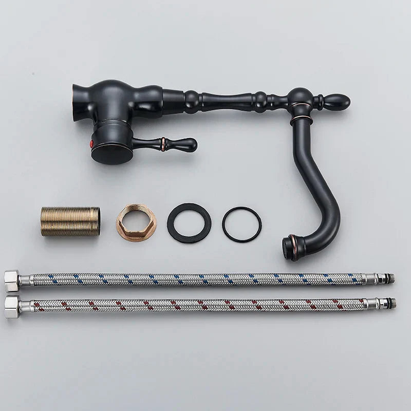 DecorBites™ Black Brass Faucet Single Handle 360 Rotate Basin Mixer Taps