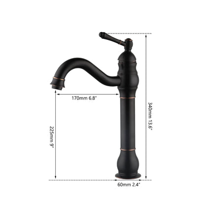 Lavabo DecorBites™ de cerámica negra con diseño de cascada pintado a mano y grifo de latón