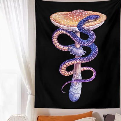 Decobites Mushroom Snake Chart Tapestry: Colorful Aesthetic Wall Hanging for Home Decor