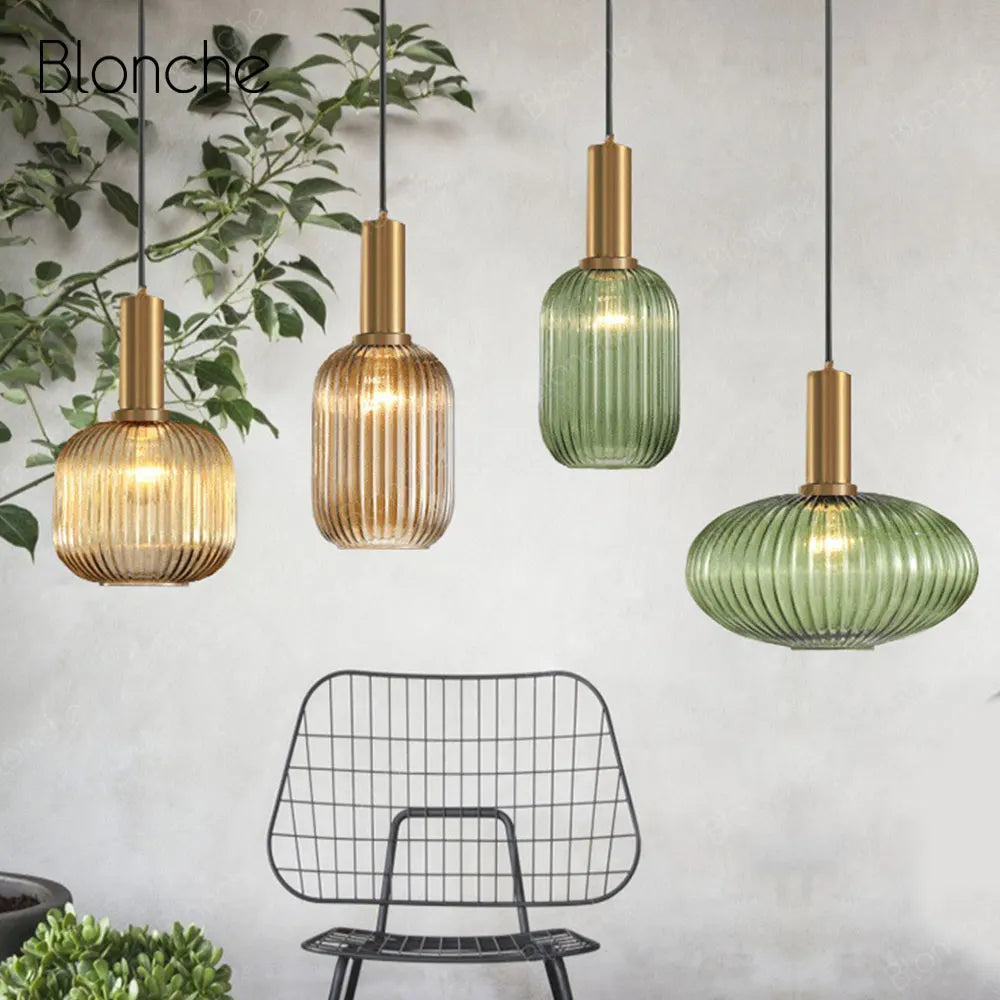 DecorBites™ LED Gold Chandelier Stained Glass Pendant Lamps for Home Decoration