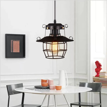 DecorBites™ Industrial Nordic Cage Pendant Light, Black Iron Retro Loft Hanging Lamp