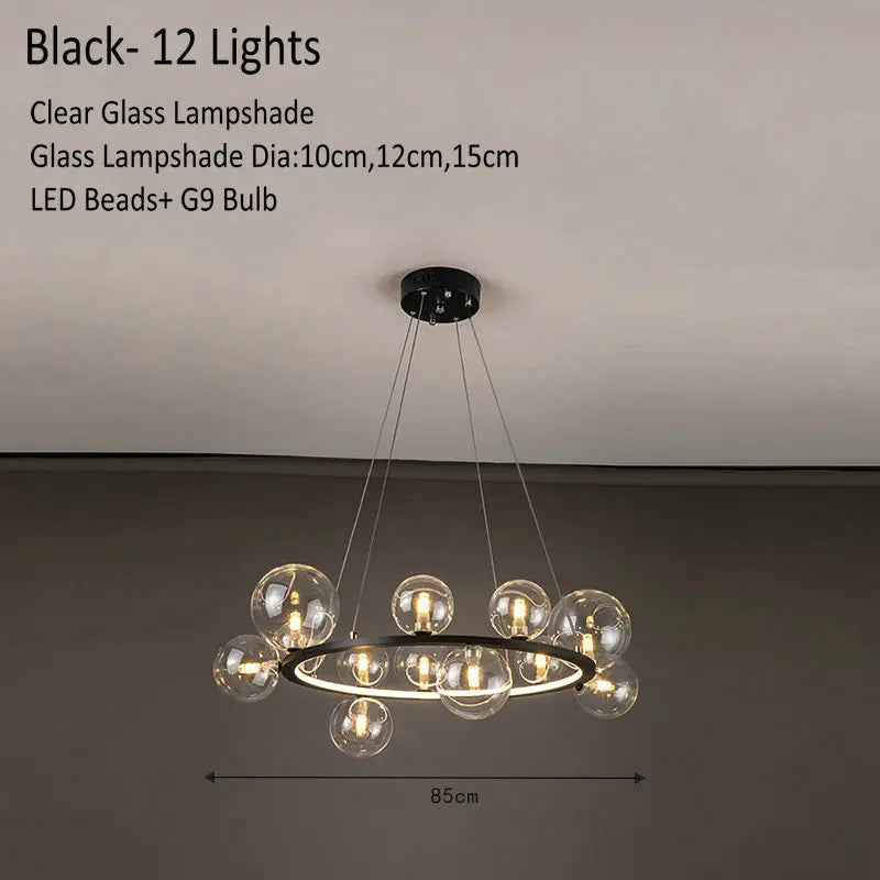 DecorBites™ Glass Chandelier Lamp Kitchen Island Hanging Light Black Gold Silver G9 LED