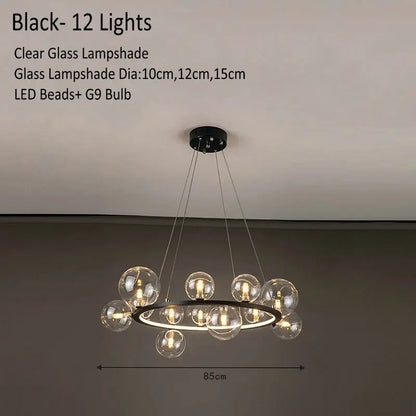 DecorBites™ Glass Chandelier Lamp Kitchen Island Hanging Light Black Gold Silver G9 LED