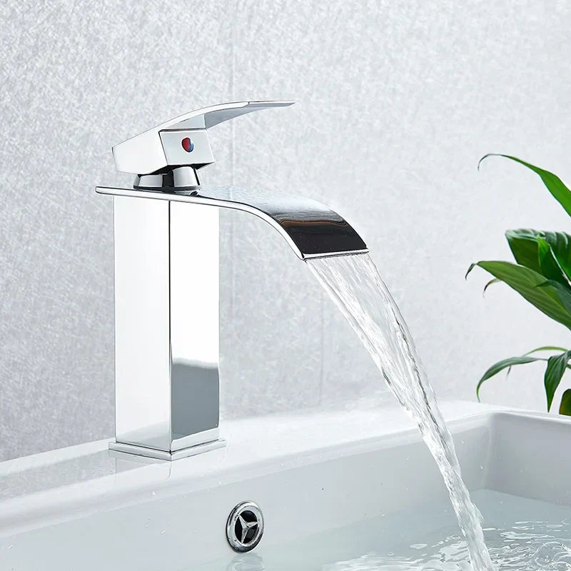 DecorBites™ Black Brass Bathroom Waterfall Sink Faucet Hot&Cold Mixer Vanity Tap Deck Mounted