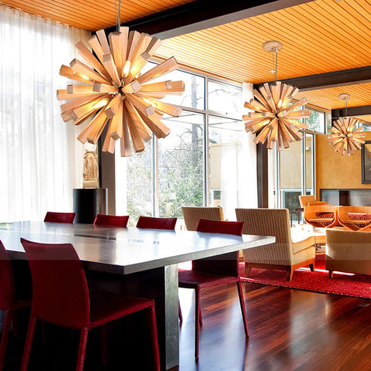 DecorBites™ Dandelion Wooden Pendant Lights - Solid Wood Hanging Lamps for Dining Room & Restaurant