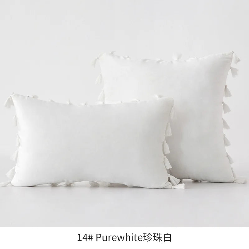 DecorBites™ Fringed Tassel Velvet Pillowcase 50x50cm/30x50cm in Popular Light Colors