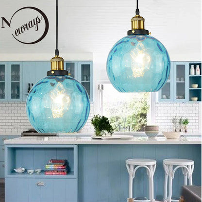 DecorBites™ Loft Blue Glass Pendant Light LED E27 Nordic Hanging Lamp - 3 Sizes