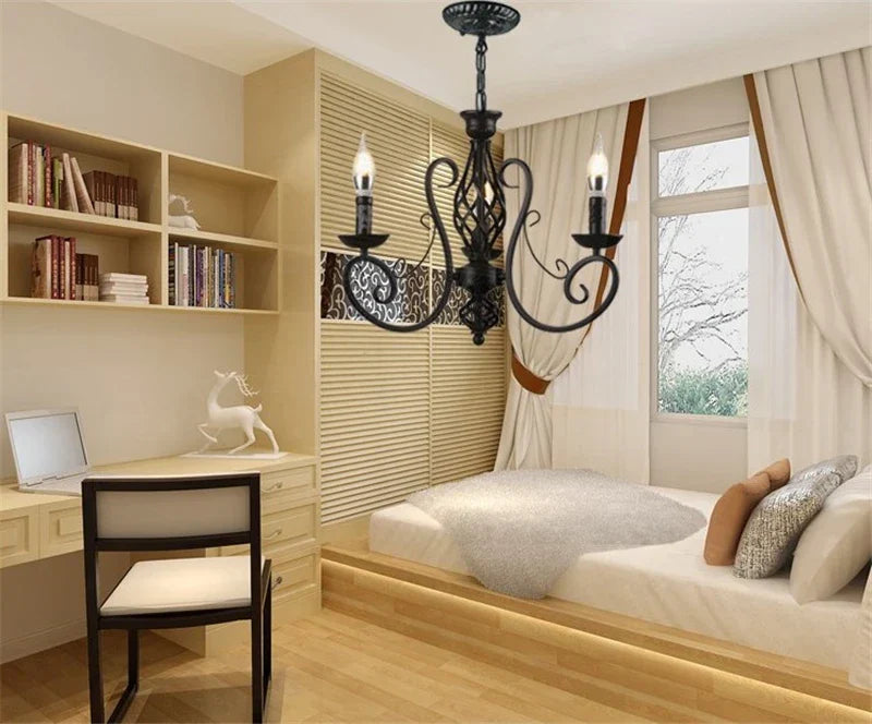 ثريا ديكوربايتس™ من الحديد المطاوع باللون الأسود لغرفة المعيشة أو البار أو المطعم - طراز صناعي عتيق