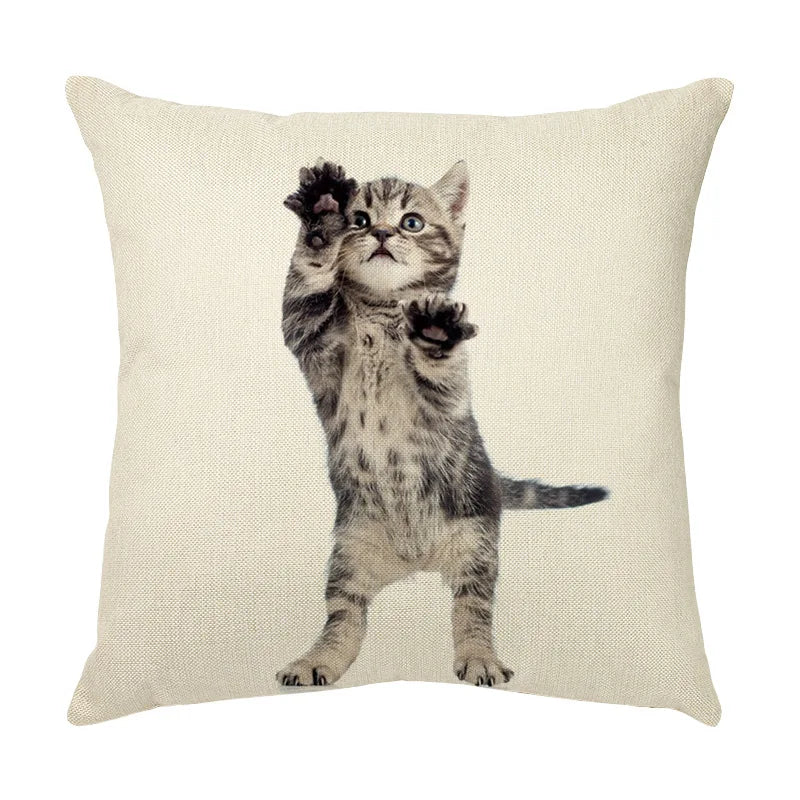 DecorBites™ Cute Cat Face Decorative Cushion Cover Soft Linen Pillow for Home Sofa