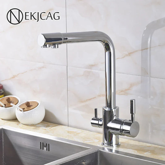 DecorBites™ Dual Spout Chrome Kitchen Faucet Water Filter Mixer Tap