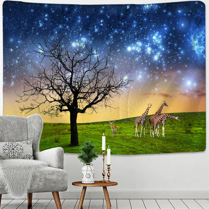 Decobites Starry Sky Deer Tapestry Wall Hanging Night View Home Decor