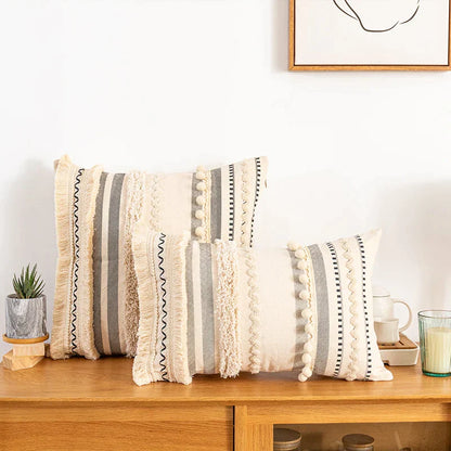 DecorBites™ Bohemian Cotton Cushion Cover 30x50cm/45x45cm Beige for Home Decor Sofa Bed