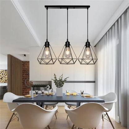 DecorBites™ Diamond Cage Wrought Iron Pendant Light for Dining Room and Kitchen Island