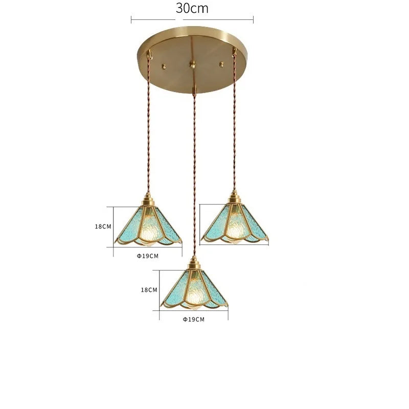 Decorbites™ Japanisches Vintage-Glas-Kupfer-LED-Pendant-Lampenleuchte für Schlafzimmer, Bar, Café