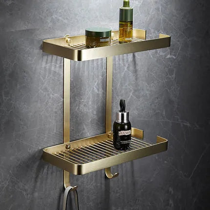DecorBites™ Brass Bath Hardware Set: Shelf, Towel Rack, Paper & Toilet Brush Holder in Brushed Gold