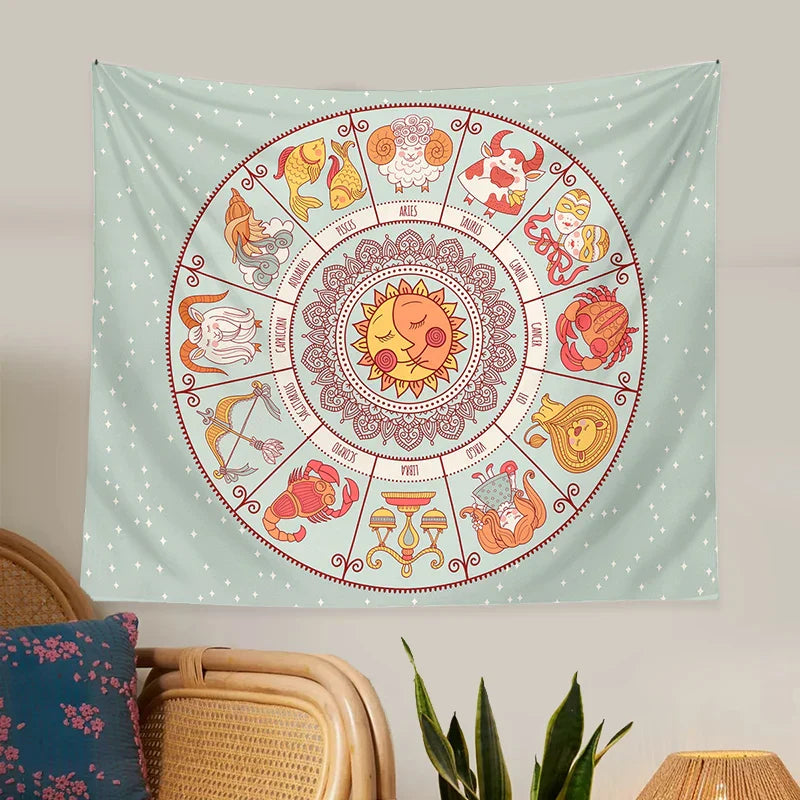 Decobites Zodiac Constellation Sun Moon Tarot Tapestry Wall Hanging