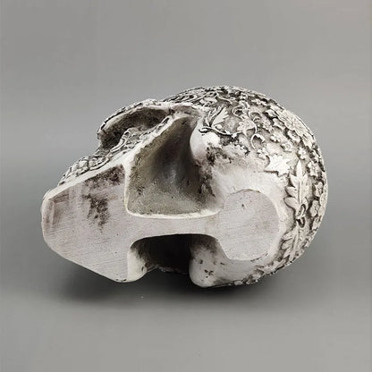 ديكور بايتس™ تمثال جمجمة منحوتة مقاس 20 سم، ديكور منزلي للهالوين، زينة حرفية منحوتة