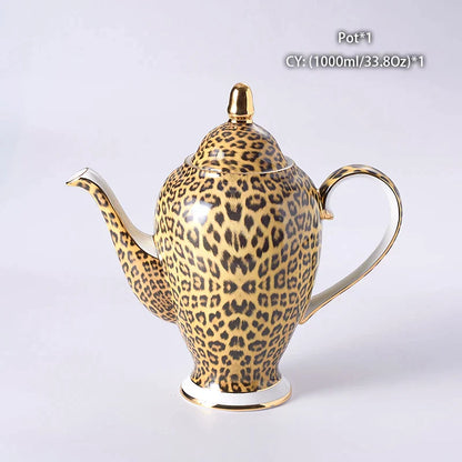 DecorBites™ Leopard Print Bone China Coffee Set Tea Pot Cup Luxury Porcelain Drinkware