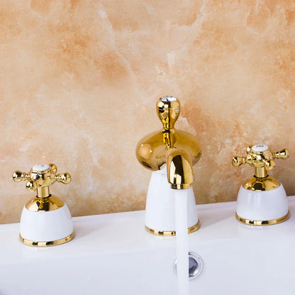 DecorBites™ Golden Plated Bathroom Faucet Set with Ceramic Cross Handles