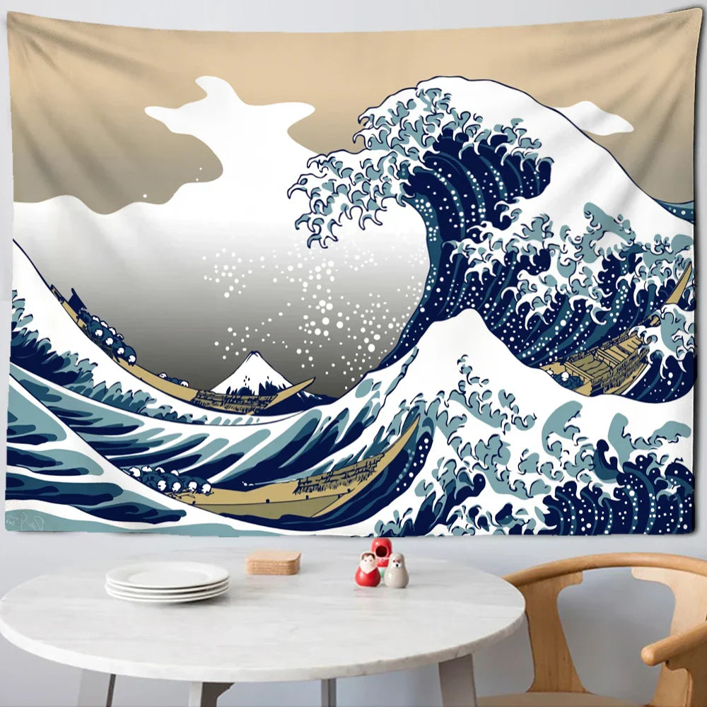 Decobites Kanagawa Wave Bohemian Tapestry Wall Hanging: Aesthetic Room Decor