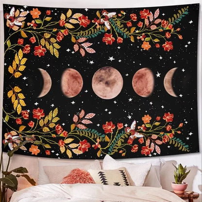 Psychedelic Moon & Starry Sky Tapestry by Decobites - Room & Dorm Decor Art