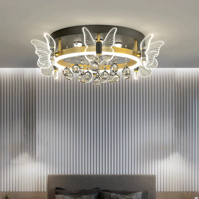 DecorBites™ Elegant Butterfly Flower Crystal Ceiling Lamp for Romantic Home Decor