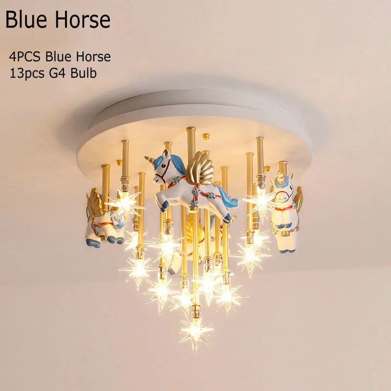 ديكوربايتس™ مصباح سقف للأطفال على شكل حصان ورقي من الراتنج - مصباح غرفة نوم LED أزرق وردي