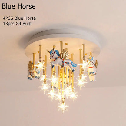 ديكوربايتس™ مصباح سقف للأطفال على شكل حصان ورقي من الراتنج - مصباح غرفة نوم LED أزرق وردي