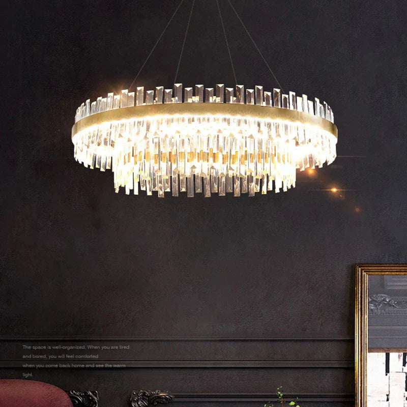 DecorBites™ Circular Double-layer Crystal Chandelier for Living Room Dining Room Led Pendant