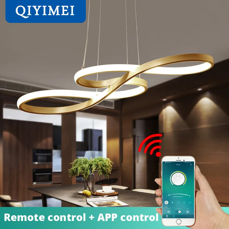 DecorBites™ Gold LED Pendant Light Kitchen Dinning Room Music Lamp Shade, Lustres Luminaire Fixtures