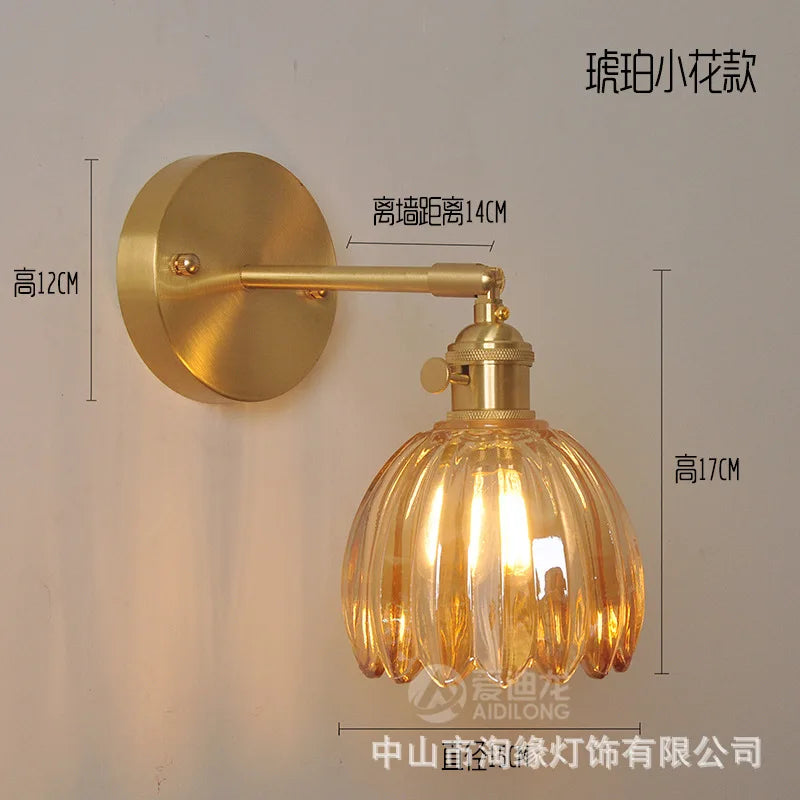 DecorBites™ Japanese Copper Glass Wall Lights Modern LED Sconce for Bedroom Stair Mirror