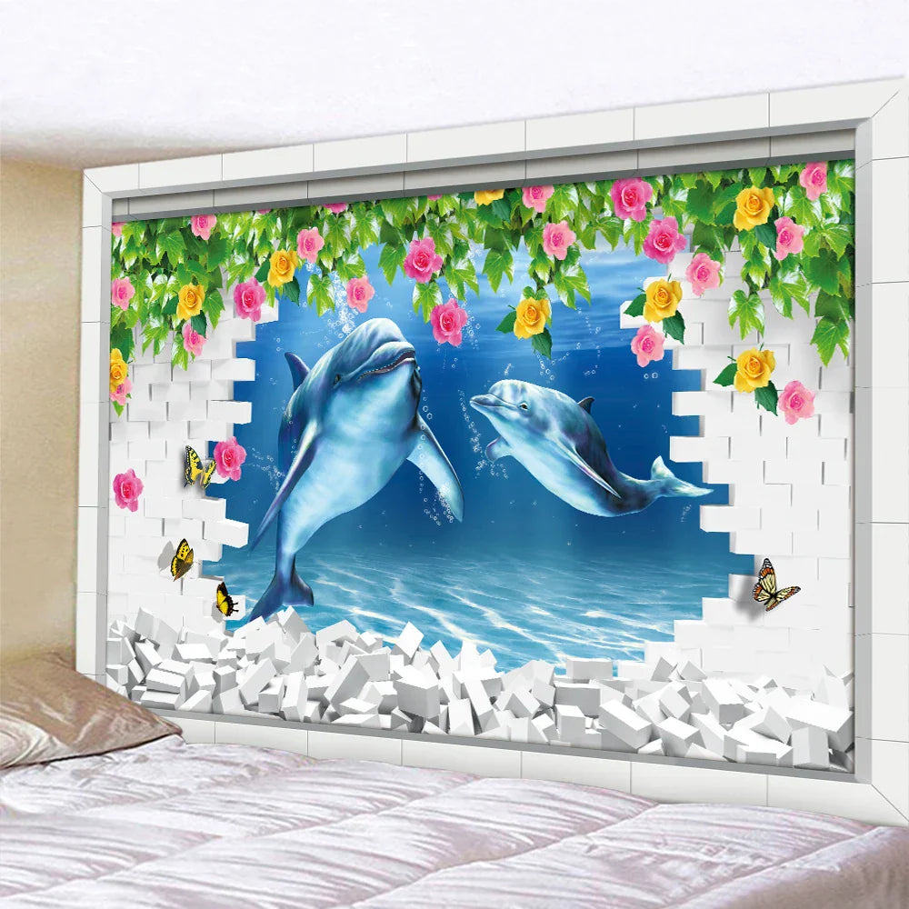 ديكور بايتس™ بساط يوغا ماندالا ثلاثي الأبعاد لعالم ما تحت الماء، ديكور منزلي، نسيج أريكة هيبي، بطانية