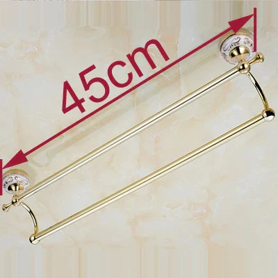 DecorBites™ قضيب منشفة مزدوج مقاس 60 سم مع لمسة نهائية من السيراميك الذهبي لإكسسوارات الحمام.