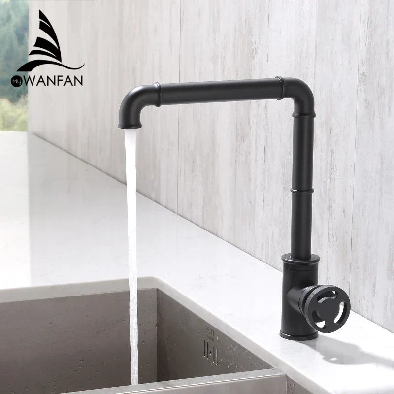Grifo de baño retro industrial de latón dorado Decorbites™ para agua caliente y fría